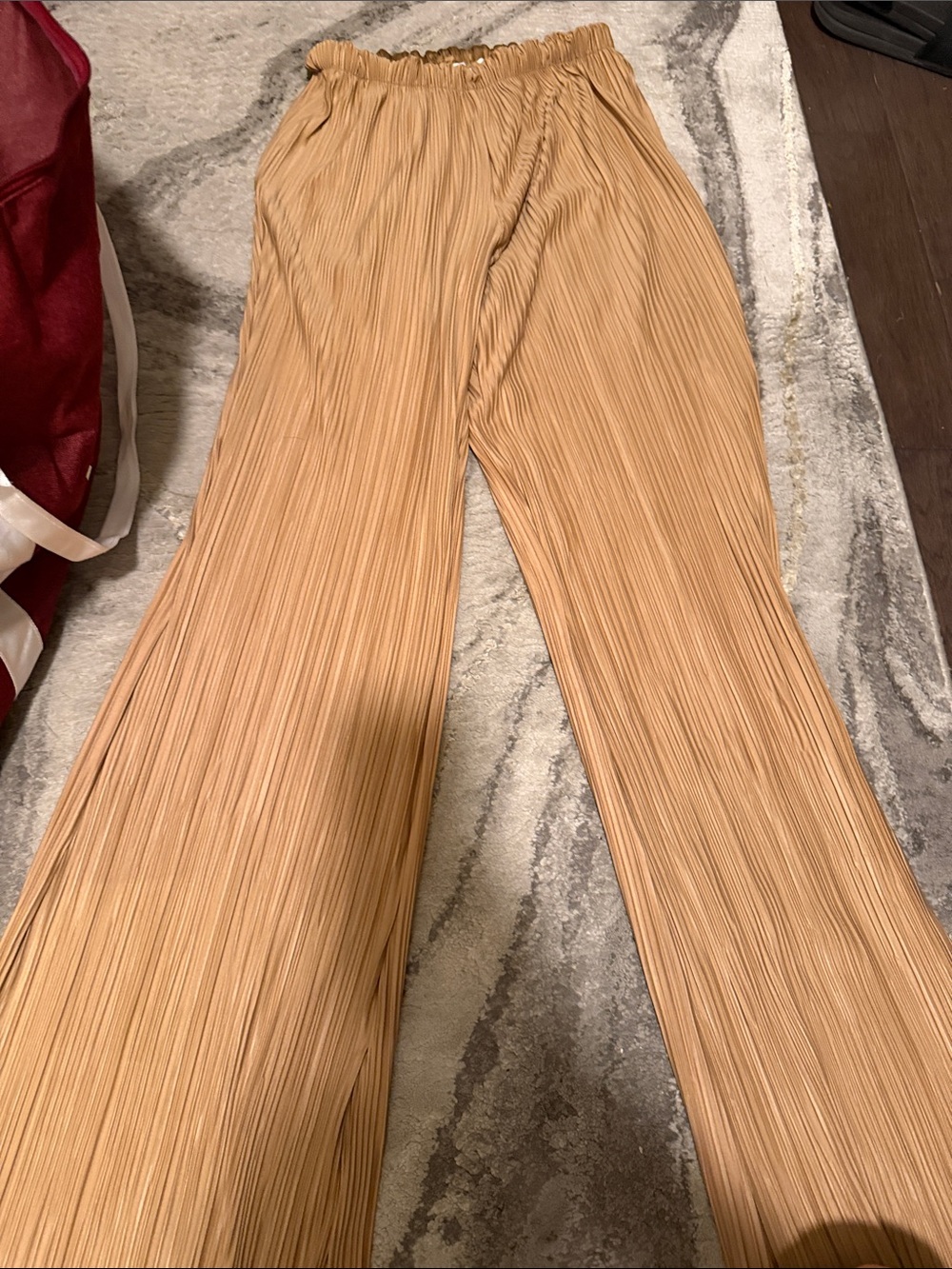 Anine Bing Satin-Look Elastic Waist Pants in Camel